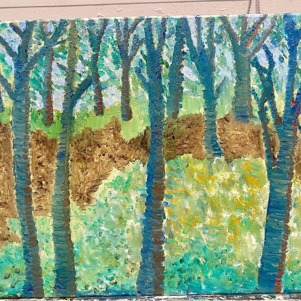 Green and Blue Forest Landscape oil Painting one of a kind.
